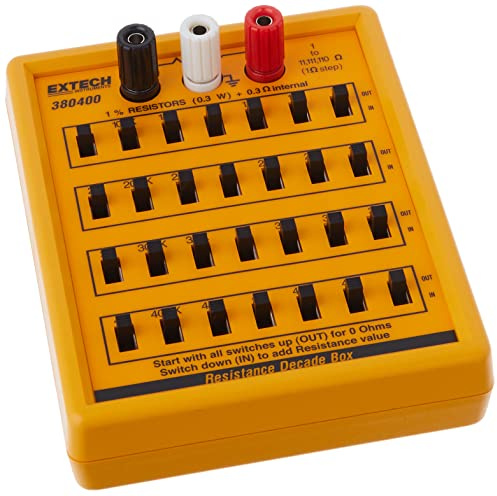 Extech 380400 Widerstands-Substitutionsbox, 1 bis 11.111.110 Ohm | 7 Dekadenbereiche, 1% Substitution, 3 Anschlussklemmen, 1-Ohm-Schritte, Schaltungsdesign, Kalibrierung