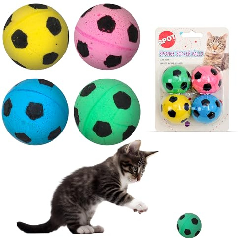 SPOT Sponge Soccer Ball Cat Toys - Interactive and Colorful Plush Toy, Fun for Cats and Kittens to Bat and Chase, Keep Cats Entertained - 1.5 Assorted 4- Pack