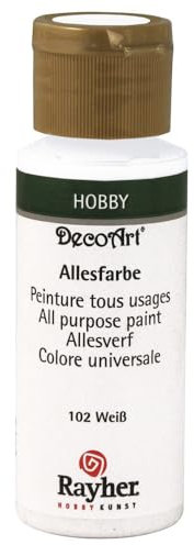 Rayher Acrylfarbe, weiß, Allesfarbe matt, Flasche 59 ml, hochpigmentierte, cremige Allzweckfarbe, sehr gute Deckkraft, lichtecht, farbintensiv, wasserfest, schnell trocknend, 38000102