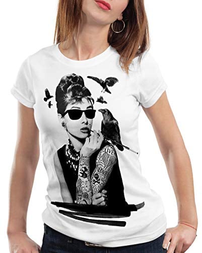 style3 Audrey Tattoo Damen T-Shirt Hollywood Film Hepburn Star