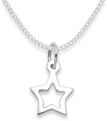 Sterling Silver Children's Star Necklace on 14'' (35cm) Silver Curb Chain - Size 10mm x 11mm Gift Boxed 8101/14