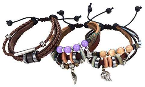 Morella Damen Lederarmband Set bestehend aus 3 Armbändern mit Anhängern und Verziehrungen