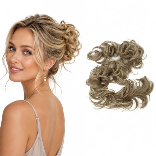 CAISHA 80cm Haarteil Haargummi Dutt Voluminös Gewellt Naturblond HW14 | Hitzebeständig Hochsteckfrisur Brautfrisur Ballerina Unordentlich Messy Duttmacher Haarknoten Chignon Bun Extension Wendy XXL