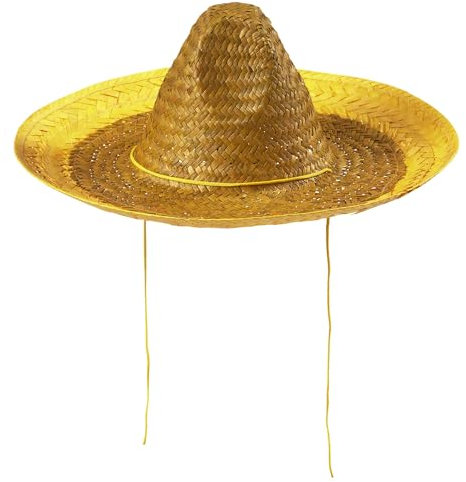 WIDMANN 1429H - Sombrero en paille unisexe adulte, chapeau, mexicain, fêtes d'été, carnaval, diamètre 48 cm, Taille Unique, Couleur Jaune