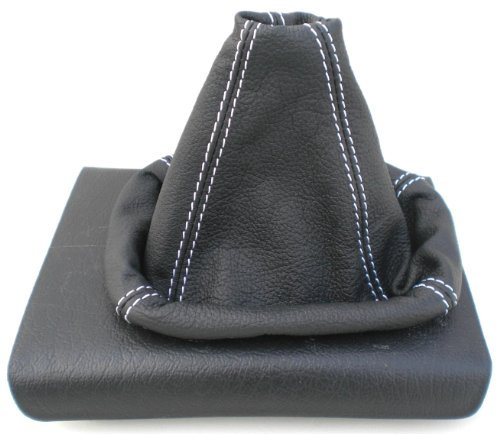 SCHALTSACK SCHALTMANSCHETTE Echt Leder Schwarz-Naht Weiss