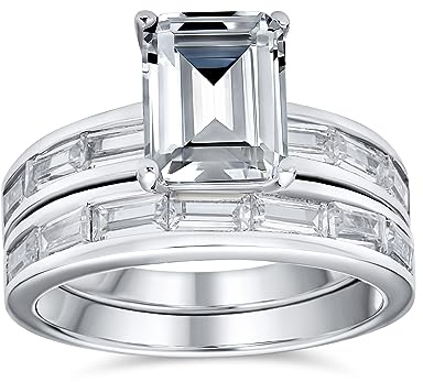 Personalisierbarer Traditioneller Art Deco Stil 2CT Smaragdschliff Baguette Mantelring AAA CZ Verlobungsring Set Für Frauen .925 Sterlingsilber Anpassbar