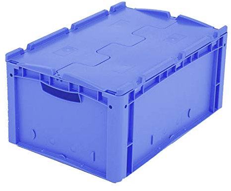 BITO 43-18495 Eurostapelbehälter XL mit Anscharniertem Zweiteiligem Klappdeckel, 600 mm x 400 mm x 288 mm, 15 kg Inhaltsbelastung, Blau
