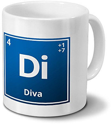 digital print Tasse mit Namen Diva als Element-Symbol des Perioden Systems - blau - Namenstasse, Kaffeebecher, Mug, Becher, Kaffeetasse