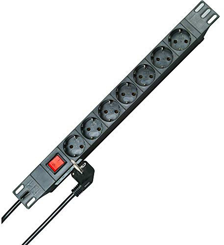 Kopp 930705011 PA - Regleta de 7 enchufes con interruptor (45 grados) Orinal de 2 m con enchufe de ángulo de protección, 250 VAC, 16 Amp, color negro