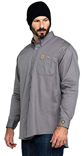 Wrangler Riggs Workwear Men's Fr Flame Resistant Long Sleeve One Pocket Work Shirt, Grey, Medium