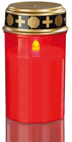 hellum Grablichter LED mit Batterie & Timer rot, Grabschmuck wetterfest | LED Grablichter für draußen rot, elektrische Grabkerzen outdoor batteriebetrieben (nicht inkl.) 520378
