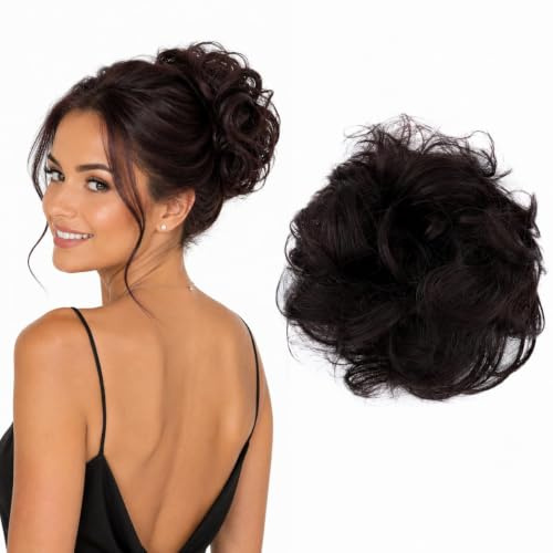 CAISHA Scrunchie Bun Hair Piece Messy Top Knot Updo Brown Mix G26A | Synthetic Heat Resistant Curly Chignon Updo Extension Voluminous Wavy Donut Accessories Bridal Weddings Party Volume Ponytail