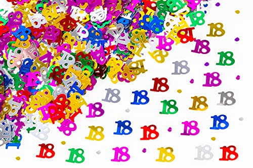 SHATCHI 14g Multicolour 18th Birthday Confetti Foil Metallic Glitz Table Scatter Sprinkles Age Bday Party Decorations, 12mm