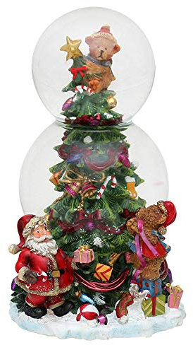 Dekohelden24 XXL Doppel-Schneekugel, Tannenbaum mit Spieluhr, Maße H/B/Ø Kugel: ca. 21 x 12 cm/Ø 6 und 10 cm