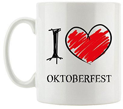 Pixxprint I Love Oktoberfest Fun Tasse, ca. 300ml Fassungsvermögen, Keramik Weiß, Spülmaschinenfest