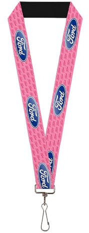 Buckle-Down Unisex-Erwachsene Schlüsselband – 2,5 cm – Ford Oval W/Text Pink Repeat Schlüsselanhänger, Mehrfarbig, Einheitsgröße