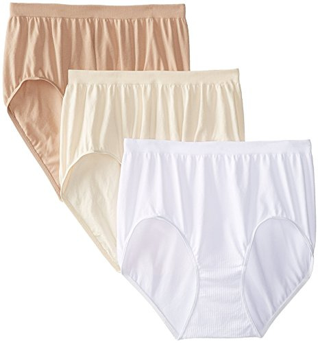 Bali Women's 3 Pack Comfort Revolution Brief Panty, White/Nude/Light Beige, 6/7'
