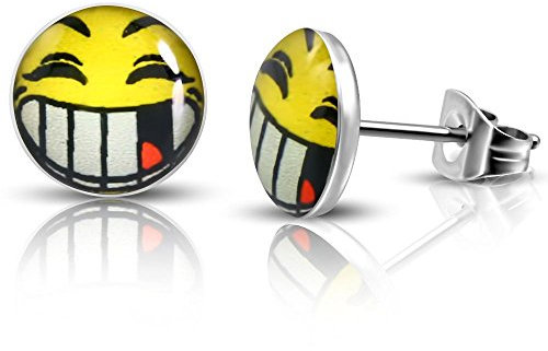 Bungsa Smiley Emoji Ohrstecker silber 7mm - 1 Paar Edelstahl (Ohrringe Ohrschmuck Ohrklemmen Damen Frauen Herren Mode Studs Earrings)