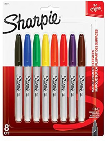 Sharpie Permanent Markers, Fine Point, 8 Count - School, Office, Arts & Crafts, Desk Supplies