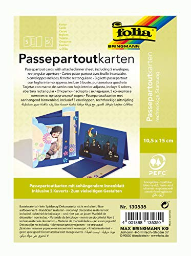 folia 130535 - Passepartouts mit rechteckiger Stanzung, ca. 10,5 x 15 cm, 5 Karten (220 g/qm) und Kuverts, königsblau - ideal für Einladungen, Glückwunsch- oder Grußkarten