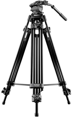 Mantona Dolomit 1300 Videostativ, 188 cm (inkl. Fluid-Neiger mit Wasserwaage, Schnellwechselplatte, Schwenkgriff, Transporttasche) für DSLR und Videokamera, schwarz