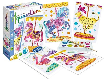 SentoSphère - AQUARELLUM MINI - MANEGE 4 PLANCHES - Kit peinture - Peinture Aquarellable Magique - A partir de 5 ans - fabriqué en France
