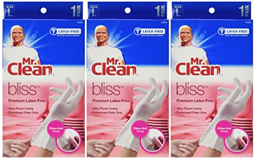 Mr.Clean 243034 Bliss Premium Latex-Free Gloves, Large, 3 Pairs