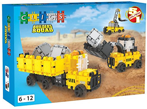 CLICS Konstruktionsspielzeug für Kinder ab 3 Jahre, kreatives Lernspielzeug im 123 Teile Set, Bausteine für Mädchen und Jungen, Montessori STEM-Spielzeug als Baustellen Box 5 in 1,