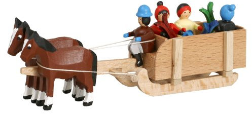 Rudolphs Schatzkiste Pferdegespann Kastenschlitten Miniaturgespann Länge 9cm NEU Gespann Mini Miniatur Seiffen Erzgebirge Pferdefuhrwerk Setzkasten Pferdegespann Dekoration Ganzjahresdekoration