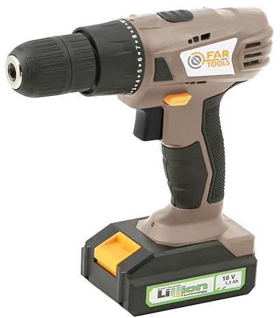 Fartools One Perceuse/Visseuse 18V, 1 batterie 1,3Ah li-ion, couple max 16Nm (17 réglages), mandrin Ø10mm, éclairage LED, chargeur