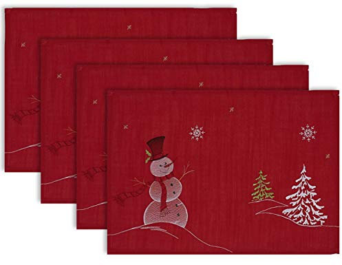 DII Besticktes Tischset-Set, 33 x 48 cm, Rot, 4 Stück