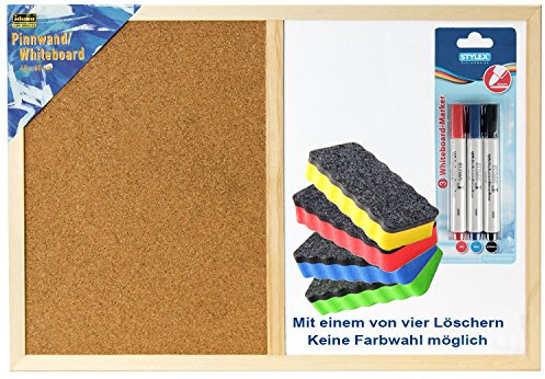 Idena 568016 Pinnwand & Whiteboard mit Holzrahmen, 40 x 60 cm, inkl. 2 Schrauben / Kombi-Set (inkl. Marker & Löscher)