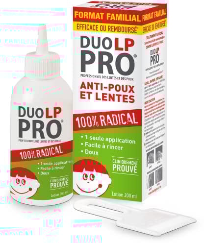 DUO LP PRO Lotion Anti-Poux et Lentes, Lotion 100% efficace*, 200 ml - Peigne anti-poux fin inclus - Haute tolérance et sans insecticide - Dès 6 mois
