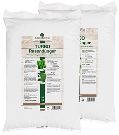 HaGaFe TURBO Rasendünger 20% N (Stickstoff) Dünger Spezialdünger Mit Sofort Und Langzeitwirkung, 30kg (2x15kg)