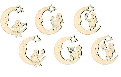 Kuhnert - Schmuckanhänger/Baumschmuck - Motiv: Mond mit Engel im 6er Set - Made in Germany