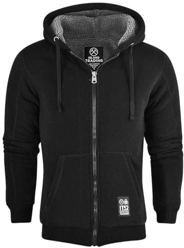 Island Trading Mens Cotton Padded Borg Fleece Sherpa Lined Full Zip Up Hoodie Sweatshirt Jacket X Large Black