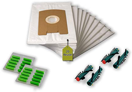 eVendix Filterset kompatibel mit Vorwerk Tiger, Kobold VT 260: 20 Staubsaugerbeutel, ähnlich FP 260 + 4 Rundbürsten EB 360, 370 (2 Paar) + 20 Duftstäbchen
