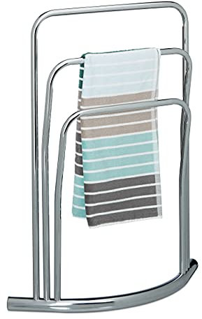 Relaxdays Handtuchständer CURVY mit 3 Handtuchstangen HxBxT: ca. 85 x 66 x 20 cm frei stehender Handtuchhalter aus Metall in Edelstahl-Optik als kleiner Herrendiener oder Kleiderständer im Bad, silber
