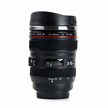 Addfun® Mug de voyage avec objectif d'appareil photo SLR (noir, 380 ml)
