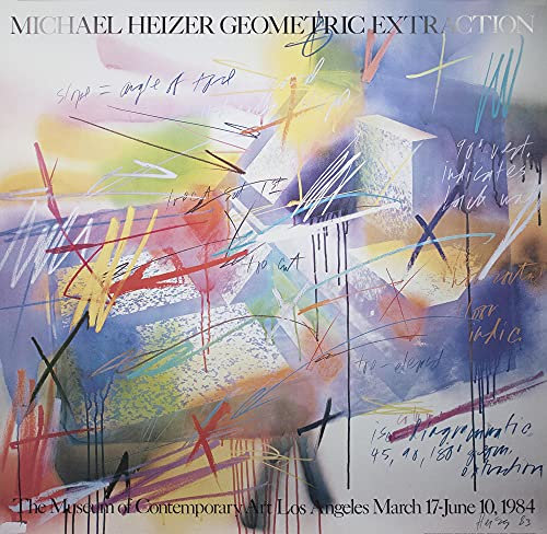 Michael Heizer Poster 1984, geometrische Extraktion, 116,8 x 116,8 cm, mehrfarbig, Blau, Rot, Türkis, Weiß, Gelb