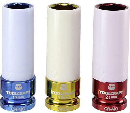Toolcraft Steckschlüssel-Schoneinsatz-Set 3-teilig | 1/2 Antrieb 12.5 mm | Farbcodiert 17/19/21 mm | Chrom-Molybdän Stahl | Reifenwechsel | Schlagschrauber Nuss | Länge 85 mm | Mechaniker-Set