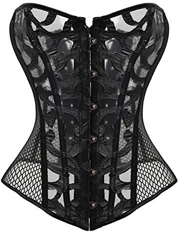 Woboren Damen Schwarz Weiß Body Shaper Mesh Vollbrust Corsage Top Übergrößen (Schwarz, 4XL)