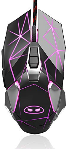 MageGee G10 Gaming Mouse Wired, 7 Colors Breathing LED Backlit Gaming Mouse, 6 Adjustable Speeds, Ergonomic Optical Computer Mouse with 7 Buttons for Windows PC Gamers, Black