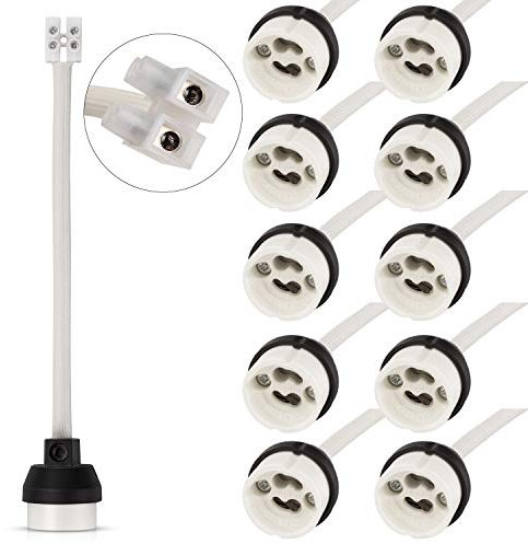 DiCUNO GU10 Fassung mit 15cm Stromleitung und Aderendhülsen, Keramiksockel, VDE, Brandschutz Renovierfassung, 0,75mm² Kabel, 300W 250V, hitzebeständig bis 600°C, 10er Pack
