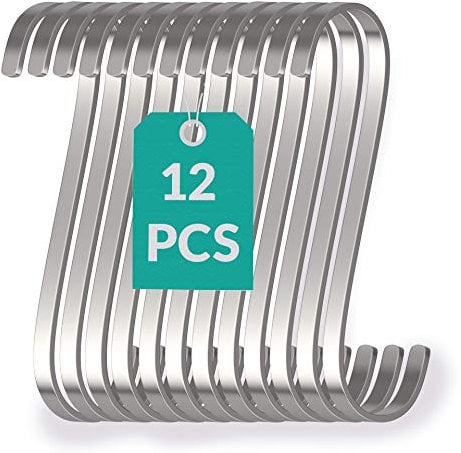 Praknu 12 Ganci a S in Acciaio Inox per Appendere - 11cm - Carico fino a 25kg - Gancio a Forma di S in Metallo