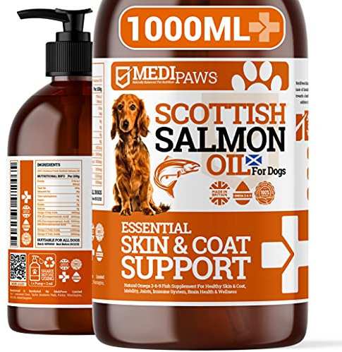 MediPaws Scottish Salmon Oil For Dogs, Cats, Horse, Ferret & Pet - Pure Omega 3, 6 & 9 Fish Oil Food Treats Dog Supplement for Natural Coat, Immune Support, Itchy Skin, Joint & Brain Health