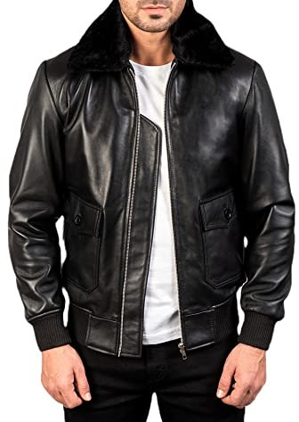 Vintagearc A2 Aviator Flying Tiger WWII Flight Aviator Bomber Jacket-Men's Real Leather Aviator Pilot Bomber Jacket-Vintage Bomber Leather Jacket (Black Leather Bomber Jacket with Fur Collar, 3XL)