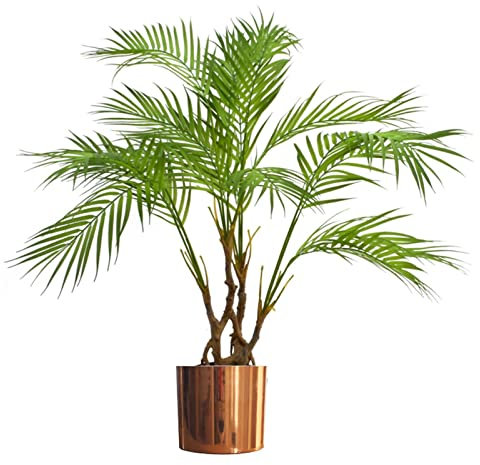 Leaf Design UK Large Realistic Artificial Palm Tree, Wood, Natural Areca Copper, 90cm