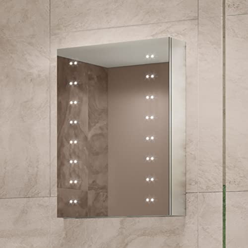 Illuminated Bathroom Mirror Cabinets with Lights 450x600mm IP44 Rated - Hollis Mirror Bathroom Cabinet with Shaver Socket, Concealed Heated Demister Pad, & Touch Sensor, Shaver Lights for Bathrooms