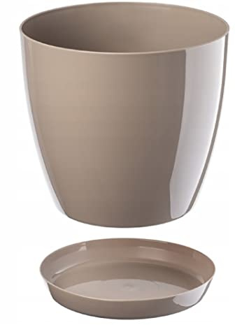 B2C Plant Pot Flower 20 Colours 9 sizes Gloss Plastic Plant Pots Planter Saucer Tray Deco (23 cm/ 9 inch, Beige)